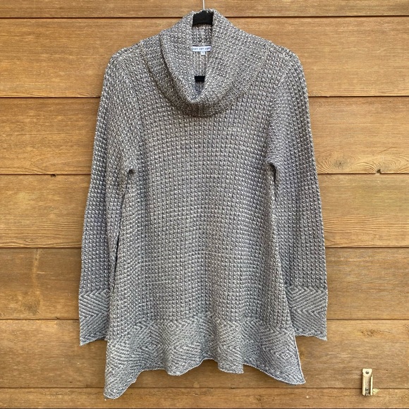 Ivory Marled Cowl Neck Tunic Sweater 
